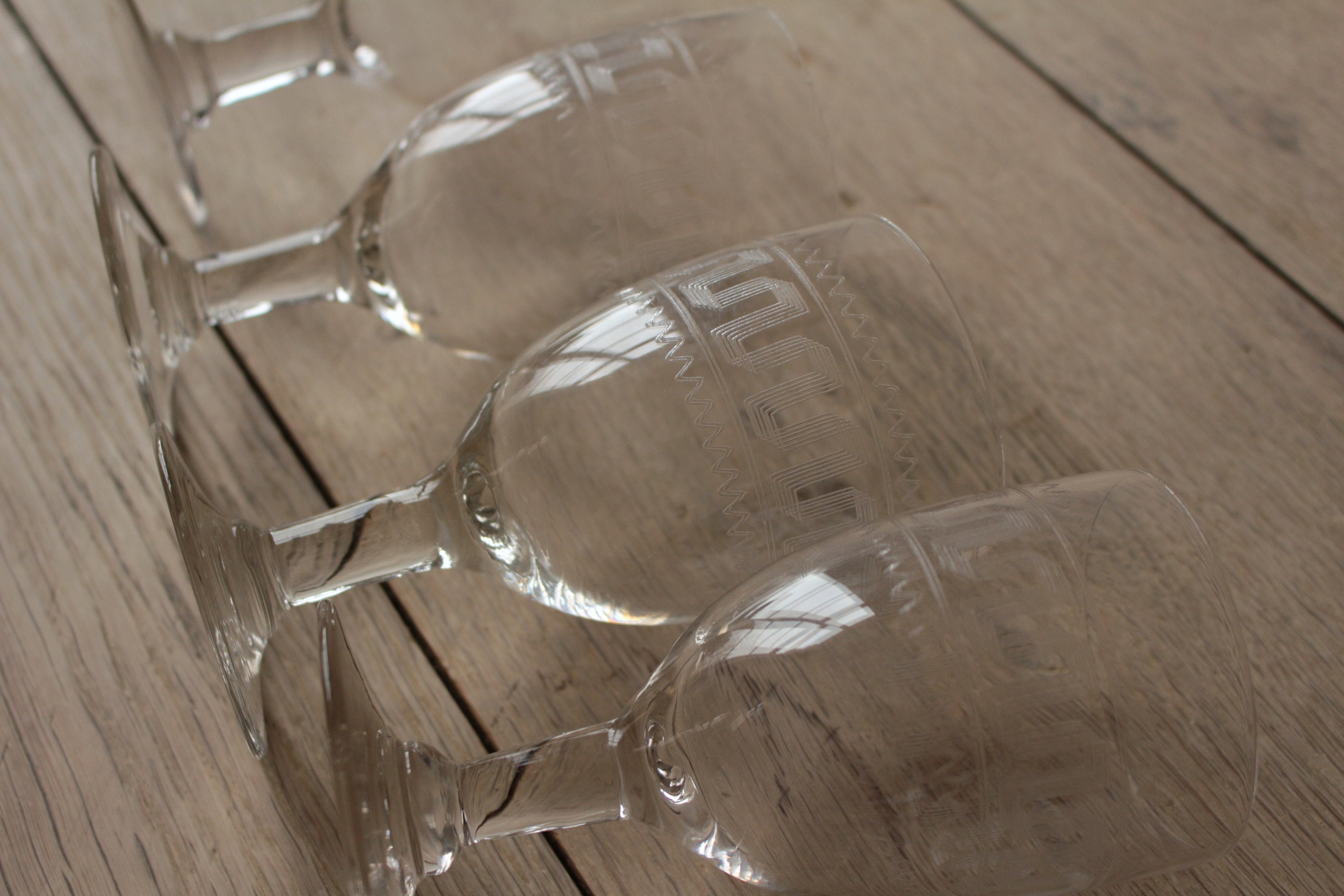 Set Of Four Antique Mouth-Blown & Engraved Glasses