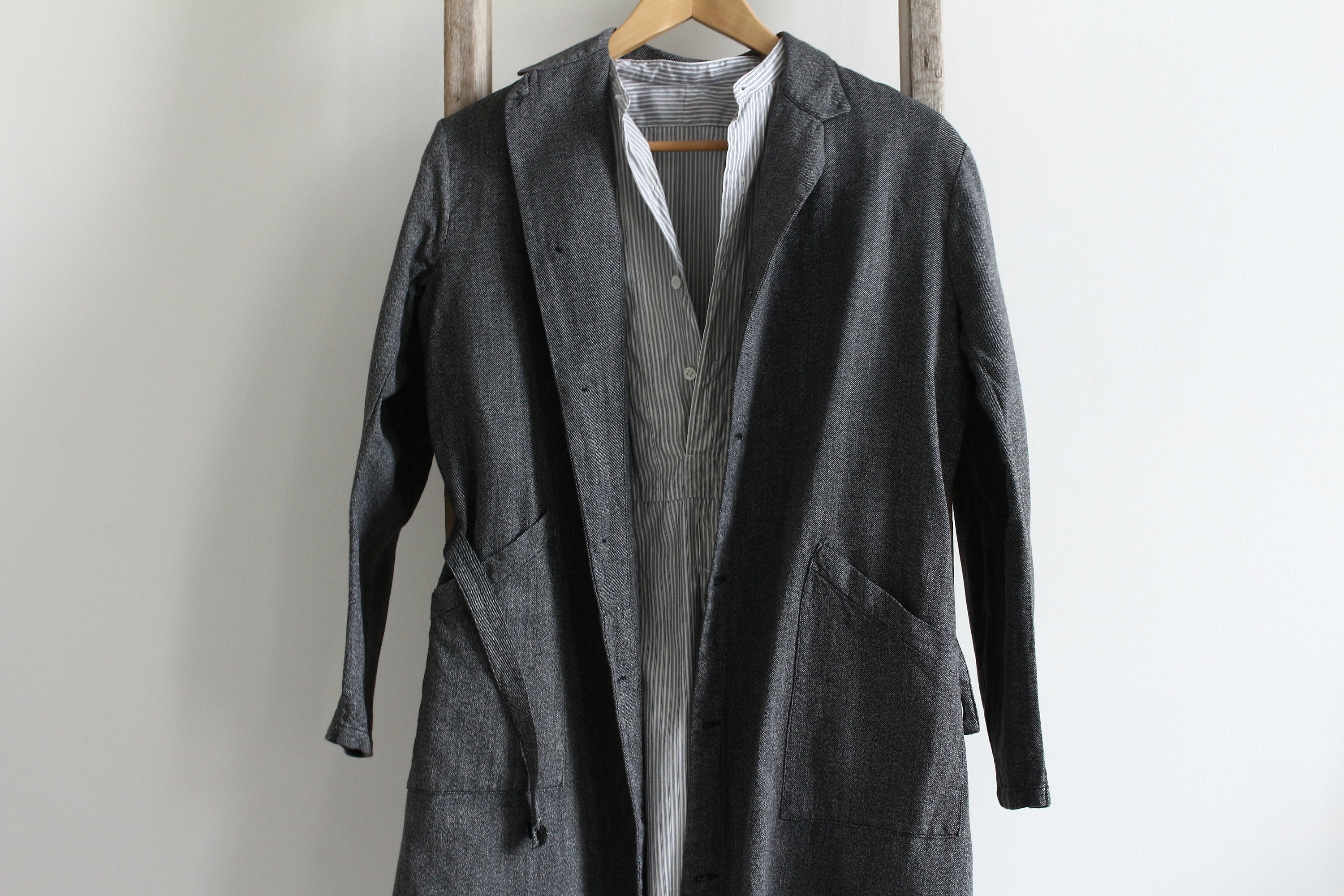 French Vintage Salt and Pepper Work Coat / Black Chambray Work Coat French Vintage Salt and Pepper Work Coat / Black Chambray Work Coat