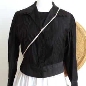 French antique satin cotton black blouse