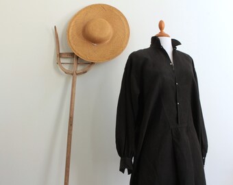 Antique French dyed black linen shirt chemise / Antique smock shirt