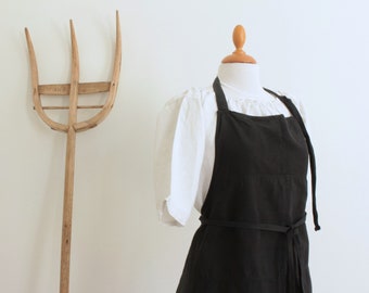 French Vintage Butcher cotton Apron dyed black