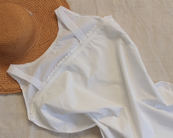 Französisches Antikes weißes Baumwollkleid / Baumwollkleid