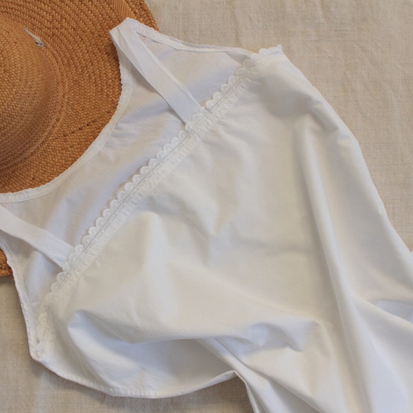 French Antique  White Cotton Chemise / Cotton Slip Dress
