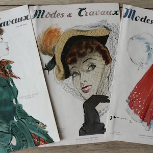 Set of 3 Modes et travaux 1948 French vintage magazin