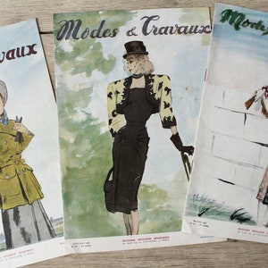 Set of 3 Modes et travaux 1946 French vintage magazine
