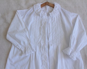 Antique French white cotton blouse / white lace top / Antique French Edwardian cotton blouse