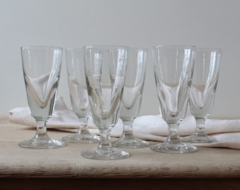 Set of six French large blown absinthe glasses