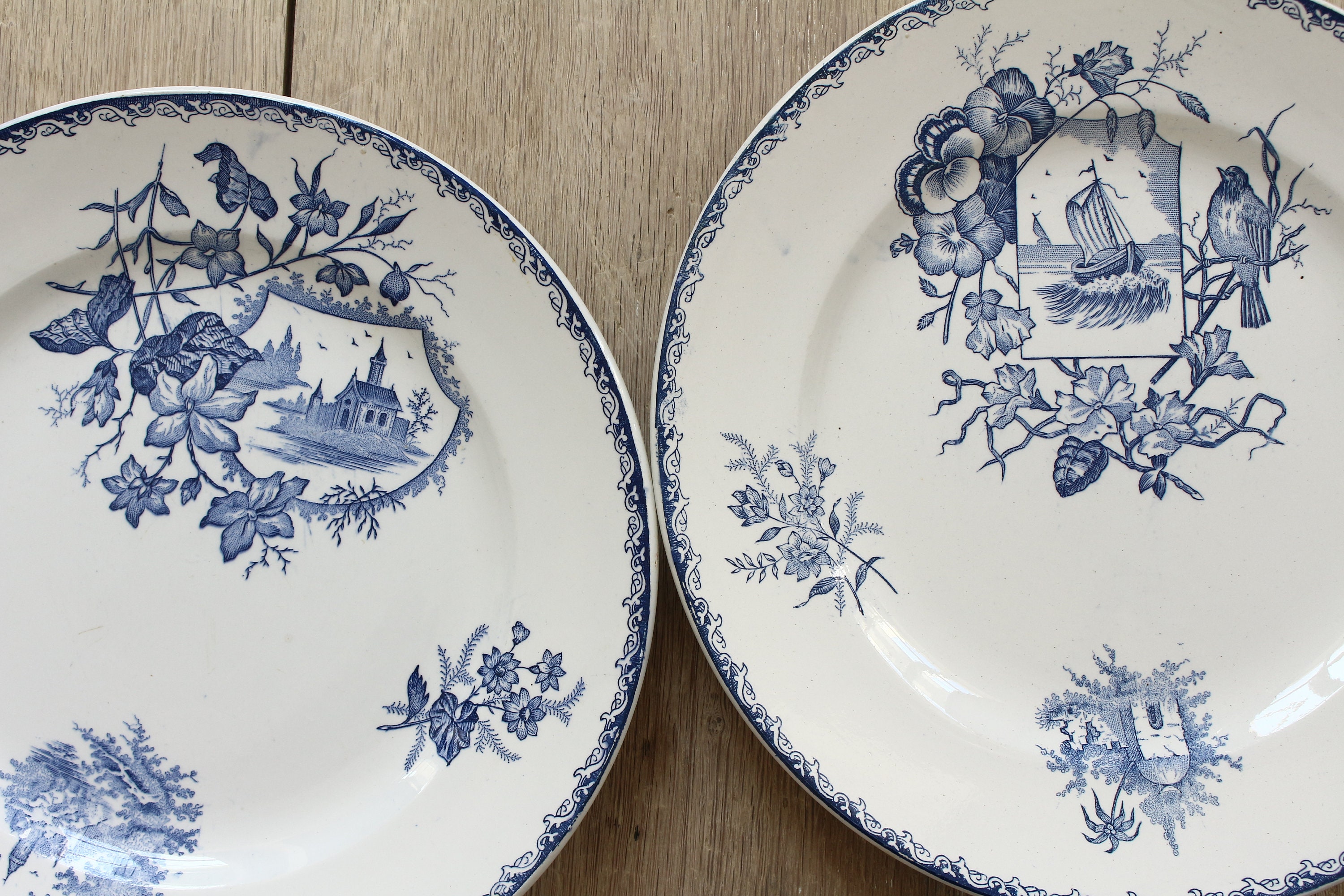 Set Of Two Saint Amand et Hamage Serving Plates Paysage Ironstone/Blue Stransferware