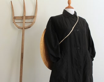 French black moleskin woman atelier coat / workwear / workdress