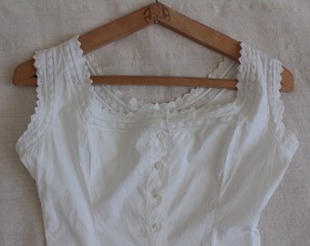 Antique French Lace Camisole, French White Cotton Lace Camisole