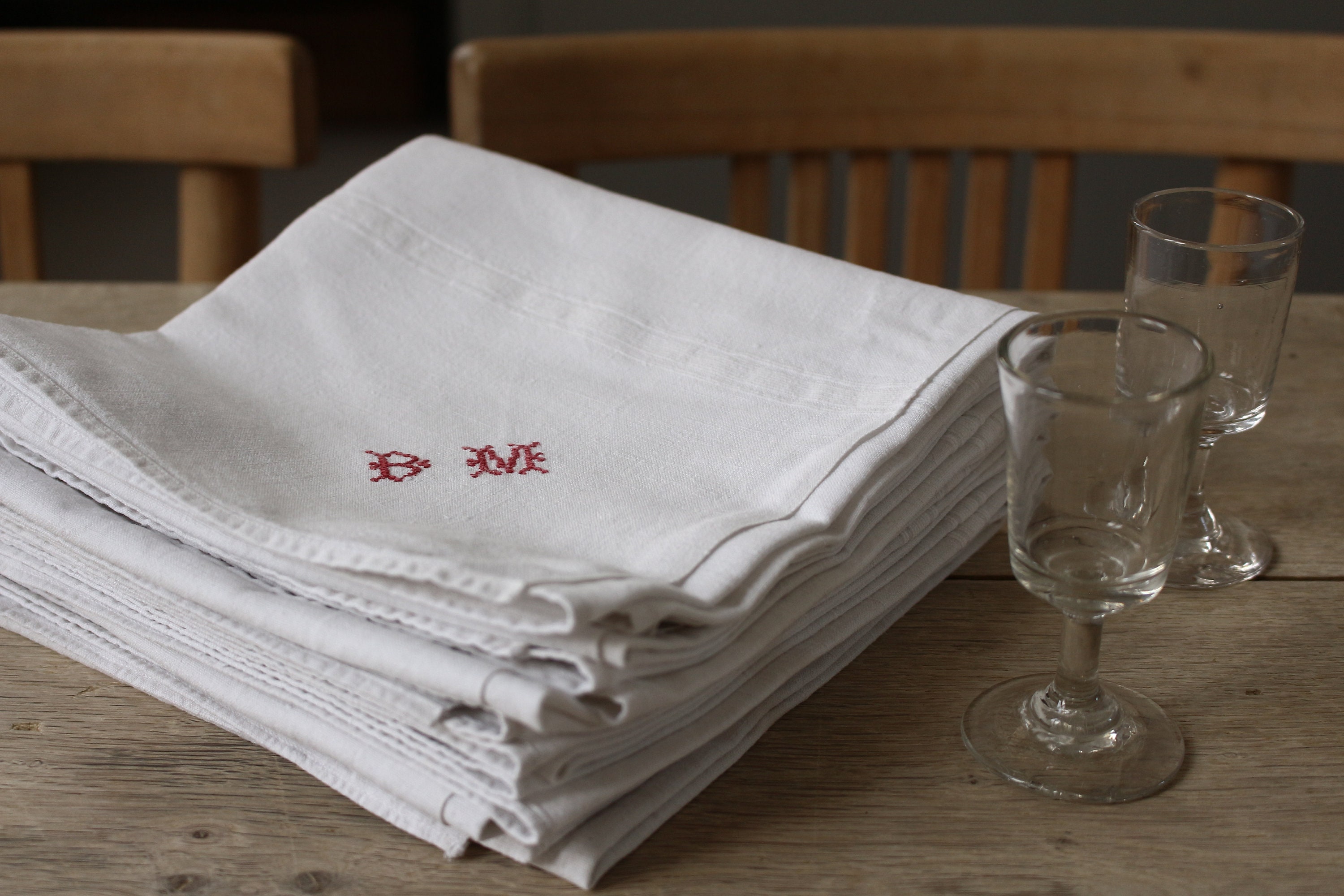 Set Of Five French Antique Linen Towels