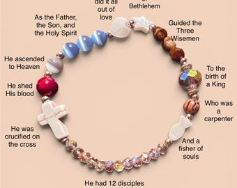 Braccialetto "La storia di Gesù", regali cristiani unici, gioielli ispirati alla fede, braccialetto "La vita di Gesù", braccialetto elastico con perline
