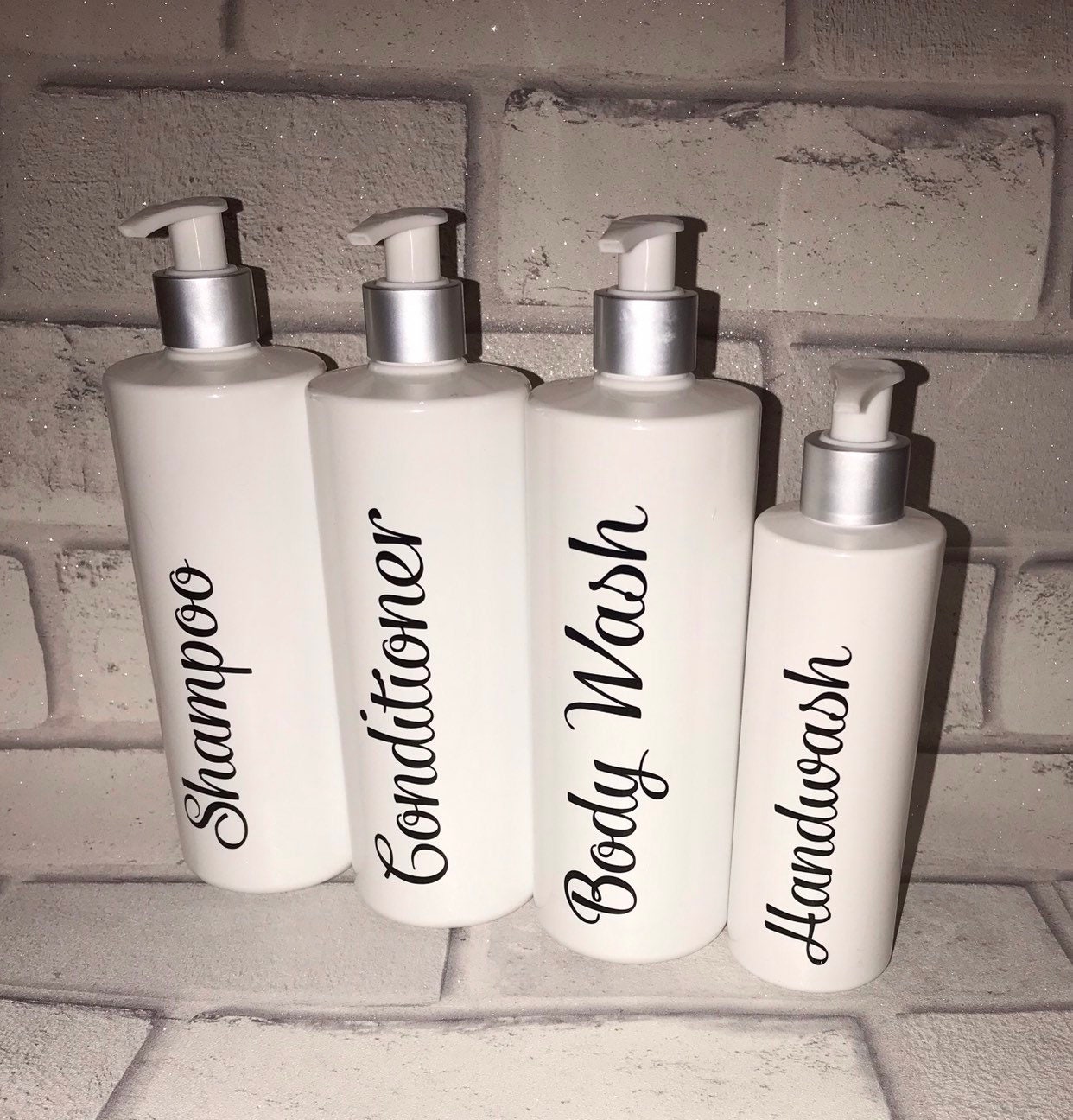 4 X White Refillable Personalised Bathroom Kitchen Bottles Etsy Australia