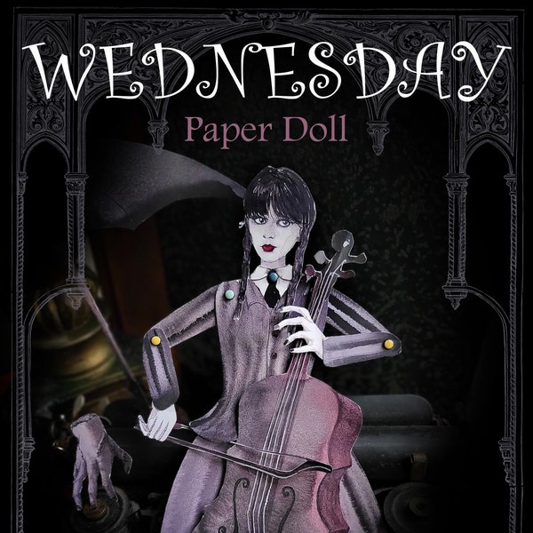 Wednesday Paper Doll / gifts for teens / Halloween / Gothic Gift / Gift for a goth / Victorian Gift / wednesday addams / jointed doll