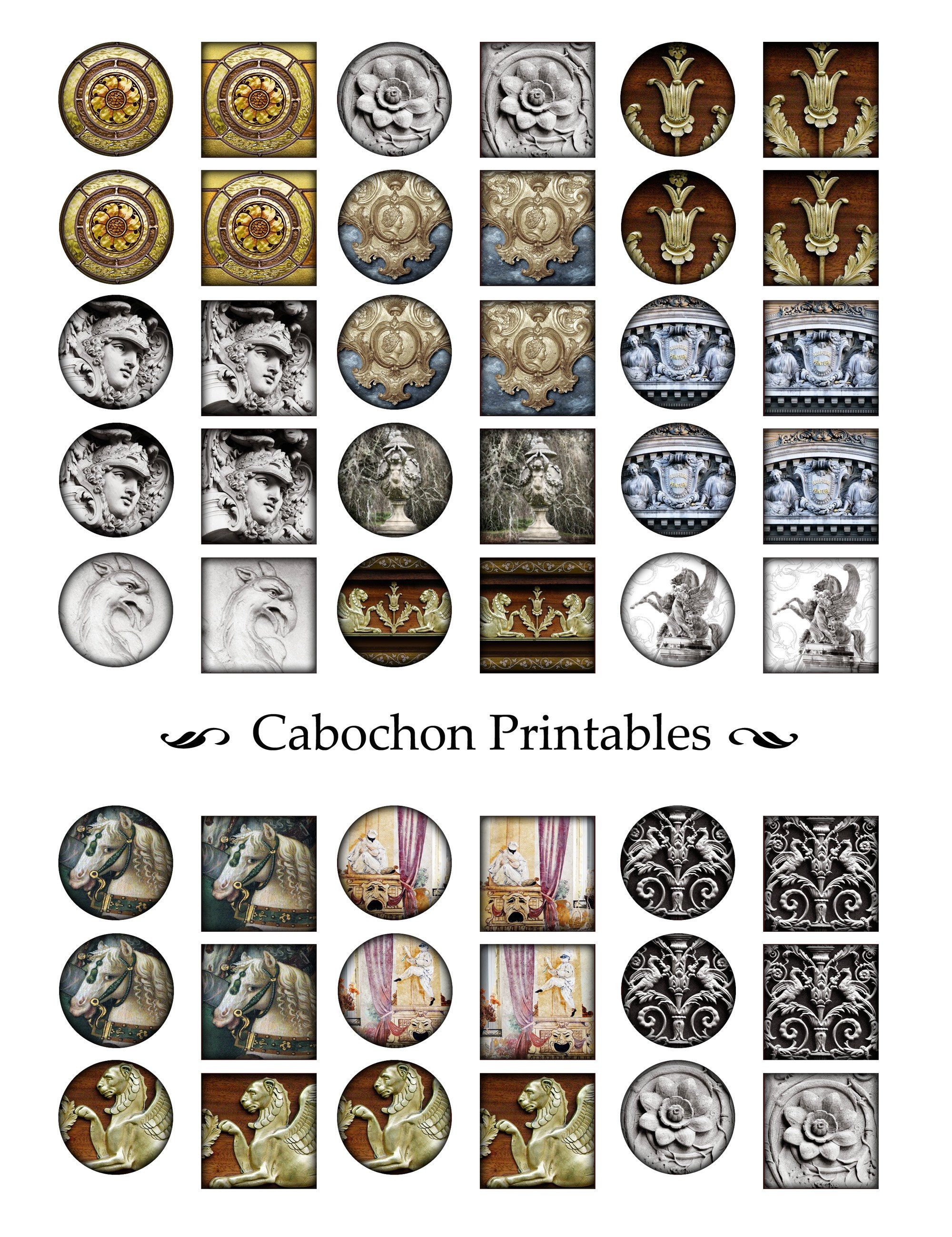 Cabochon Printables 1 inch circles and squares French | Etsy