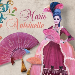 Paper Doll Articulated Digital Printable / kit diy / articulated Marie Antoinette / jointed paper doll / paperdoll / queen / french / fan