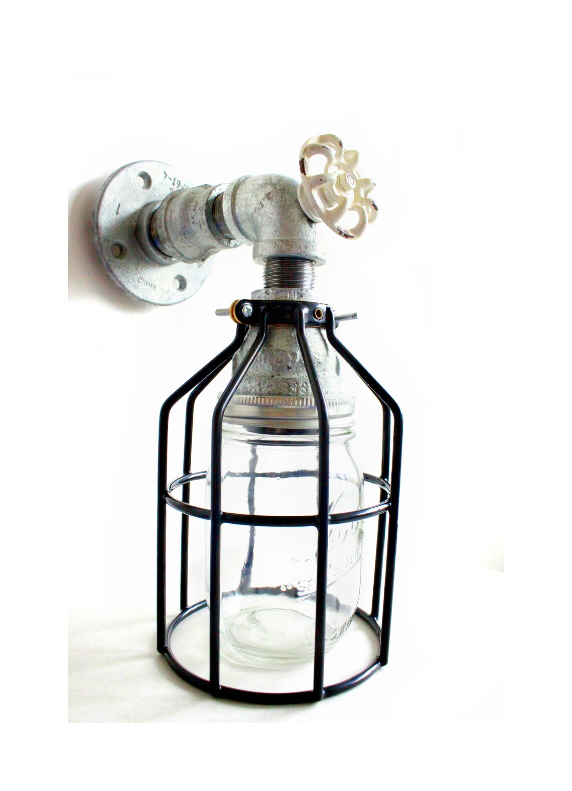 Mason Jar Wall Sconce Industrial Pipe Black Bathroom Vanity Etsy