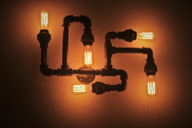 24 Black pipe light Edison bulbs Steampunk light Industrial Pipe