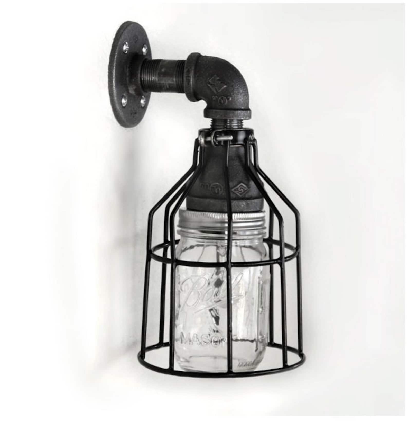 Galvanizado Mason Jar Pared Sconce Industrial Pipe | Etsy