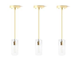 3 Industrial modern farmhouse glass pendants, contemporary hanging kitchen island light fixtures pendent lighting