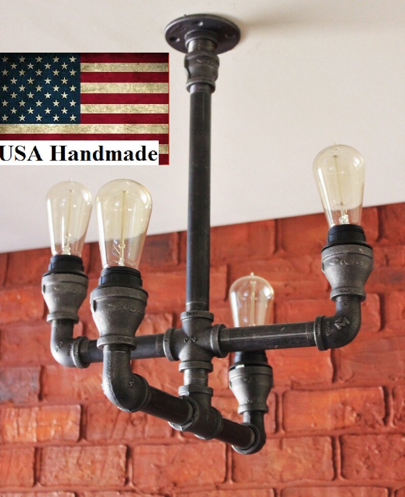 Industrial Pipe Chandelier Farmhouse Lighting Fixture Etsy