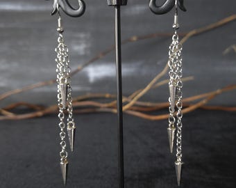 Spike Kettentropfen Ohrringe | Gothic Edelstahl, spitze Kante, Statement Punk Schmuck