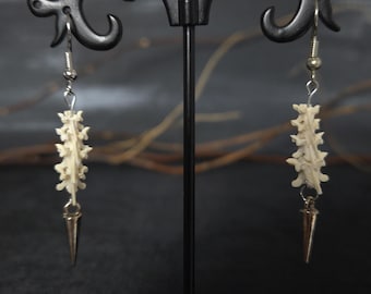 Rattlesnake Vertebrae Spine Earrings with Spike Charm