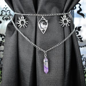 Amethyst Crystal Curtain Tieback | Gothic Celestial Steel Chain Holdback