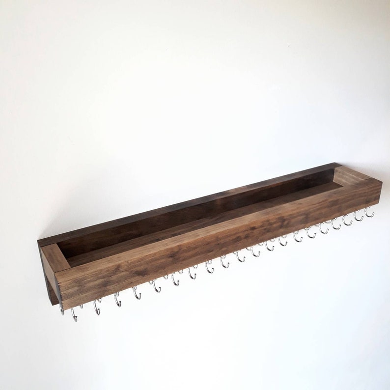 Wooden Hanging Jewelry Organizer Wall Mount With Shelf Etsy