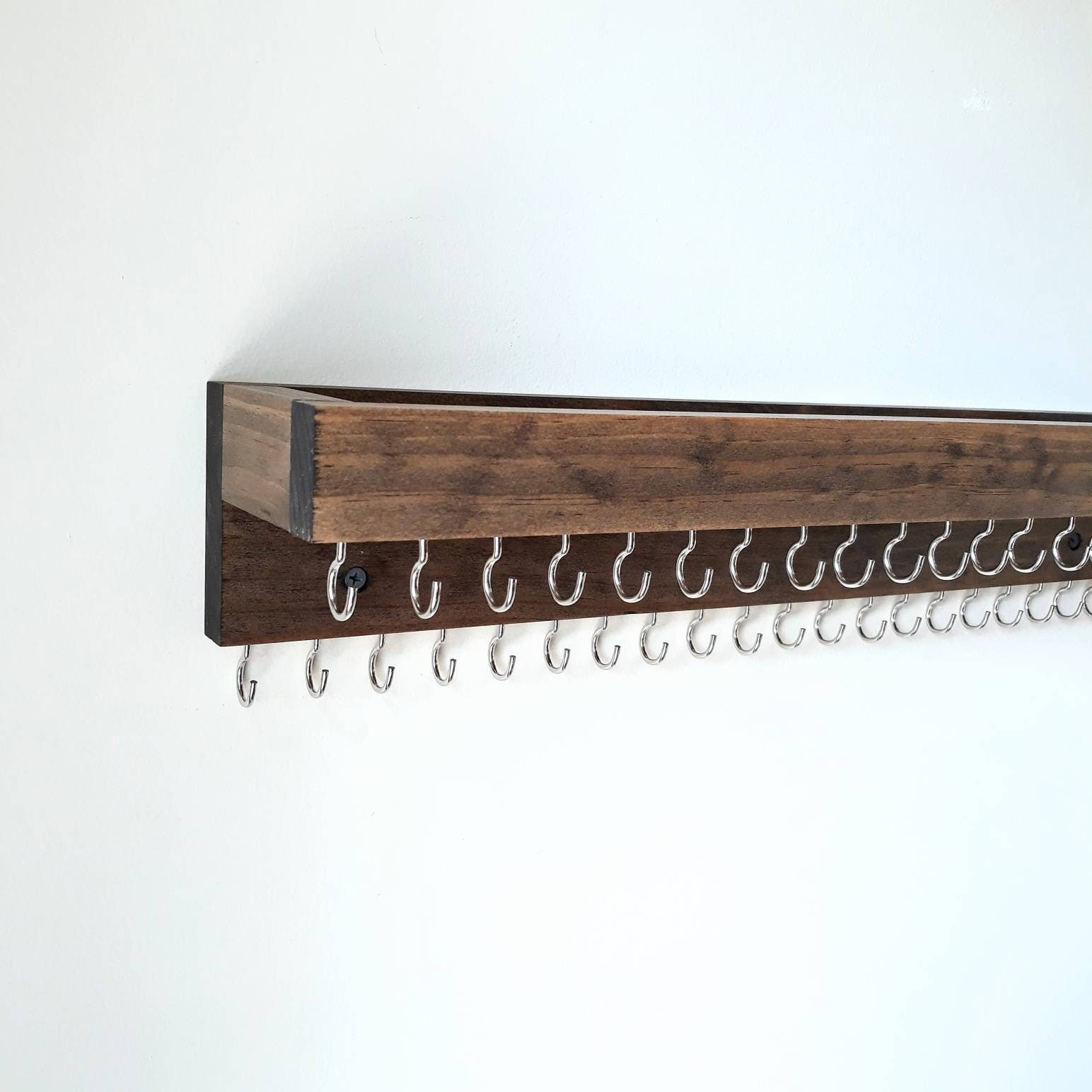 Wooden Hanging Jewelry Organizer Wall Mount With Shelf Etsy