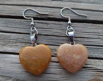 Yellow Aventurine Earrings, Aventurine Dangle Earrings, Gemstone Earrings Dangle, Heart Dangle Earrings, Unique Valentine's Day Gifts, V-Day