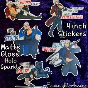 Devil May Cry / Dante, Vergil, Nero, V / Big Sword Energy - Ride The Storm - Devil Trigger - Poesia / Adesivi in vinile opaco/lucido/olografico