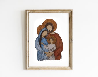 Holy Family Icon Watercolor Art Print