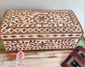Vintage Wood Hinge Box with Mother of Pearl Inlay Design Throughout Manila Red Lined Vintage Box by Rosas Artcrafts Inc Ermita