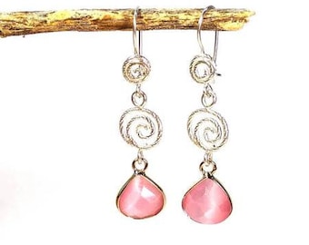 Long Pink Crystal Earrings