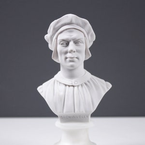 Machiavelli Bust Statue - Small Philosopher Sculpture - Handmade in Europe - Bonded Marble - White 15cm / 5.9&quot; Home Decor - The Ancient Home
