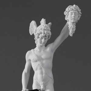 Perseus with the Head of Medusa Statue Marble Sculpture Handmade Reproduction Antique Mythology - 41cm / 16.1"