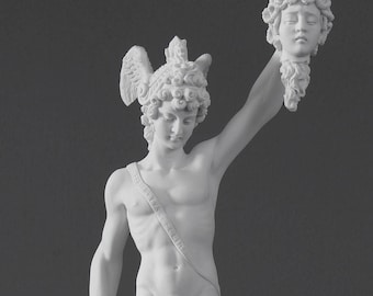 Perseus with the Head of Medusa Statue Marble Sculpture Handmade Reproduction Antique Mythology - 41cm / 16.1"