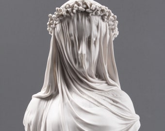 Veiled Lady Bust Sculpture - Female Antique Art Statue in Marble Stone - Perfect Mom Gift - White Home Decor - Handmade - The Ancient Home