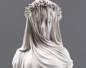 Veiled Lady Bust Sculpture - Female Antique Art Statue in Marble Stone -  Perfect Mom Gift - White Home Decor - Handmade - The Ancient Home