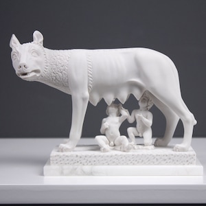 Capitoline Rome Wolf Statue - Romulus and Remus with She-Wolf Animal Sculpture (15 cm / 5.9 inch)