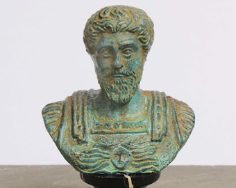 Marcus Aurelius Bust Sculpture Emperor & Philosopher Bronze Statue Small Figurine Home Decor Handmade in Europe Father's Gift for Men Stoic