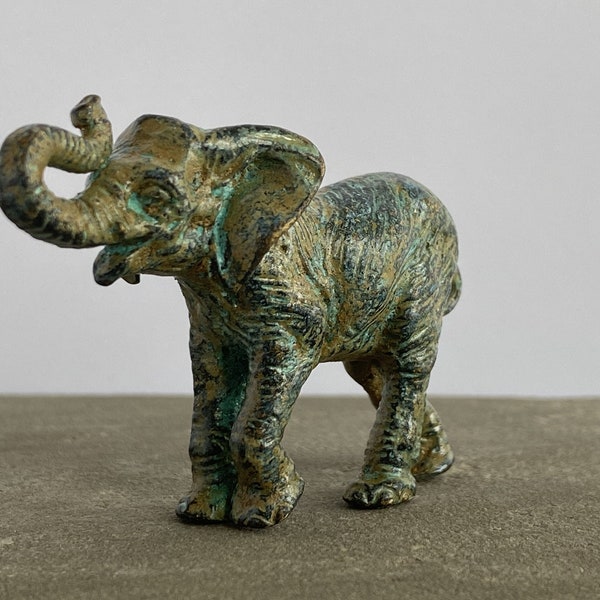 Bronze Elephant Statue (Small) - Handmade in Europe - 5 cm / 2" - Animal Art Sculpture Gift - Home Decor - Patinated Figurine