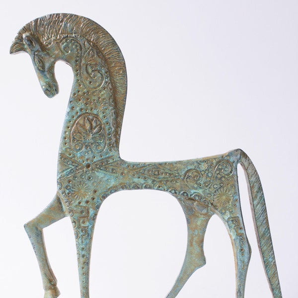 Statue de cheval grec en bronze – Figurine de cheval de sculpture abstraite antique – Cadeau d'art animalier – 20 cm – Fait à la main – The Ancient Home