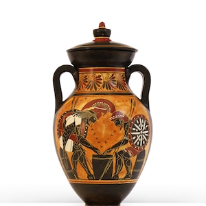 Ancient Greek Vase Replica - Black-Figure Belly Amphora with Ajax & Achilles playing and Greek Runners - 24.5 cm ( 9.6 inch)
