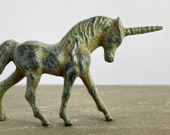 Bronze Unicorn Figurine Fairy Tale Horse with Horn Copper Alloy Statue Sculpture Art - Handmade in Europe 6.5 cm/ 2.5&quot; Animal Art Gift