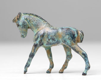 Baby Horse Statue (Green Bronze) - Young Foal Figurine Sculpture Art Gift for Animal Lovers