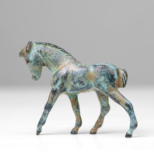 Baby Horse Statue (Green Bronze) - Young Foal Figurine Sculpture Art Gift for Animal Lovers