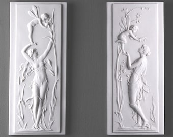 Celestine with Cherub Bas-relief in pair - 31.5 cm /12.4" - Handmade in Europe - Wall Art Statue - Home Decor - Gift Idea - The Ancient Home