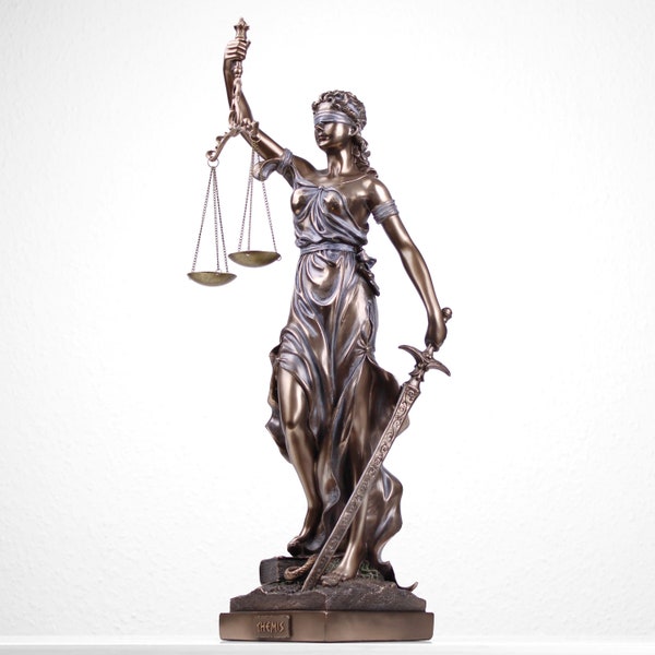 Lady Justice Sculpture de Thémis (Statue en bronze coulé à froid) - Grande statue de Justitia - Cadeau d'avocat décor de bureau d'avocat déesse romaine grecque Thémis